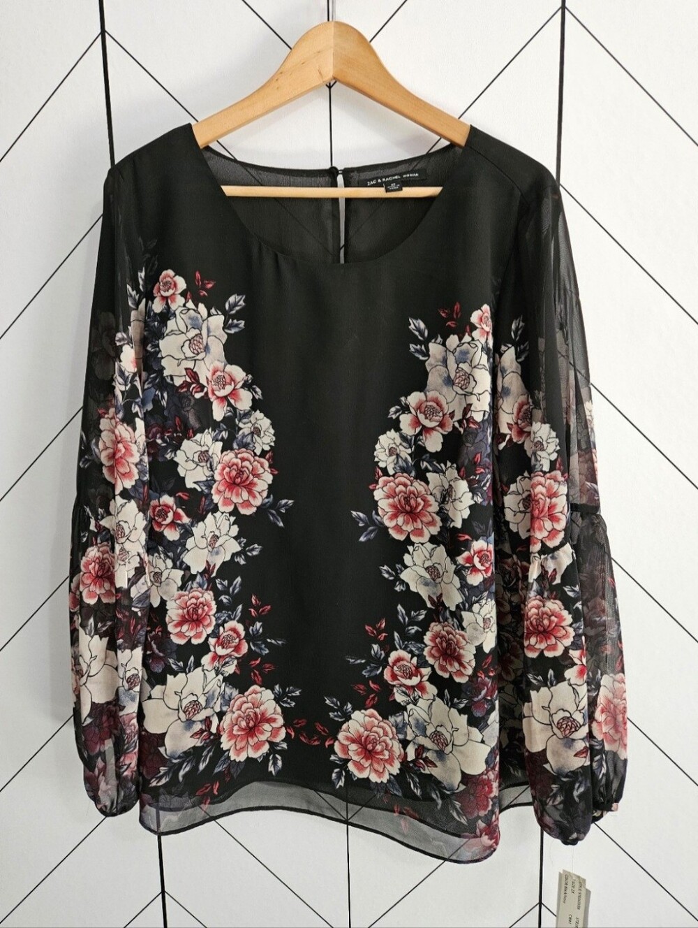 NWT Zac & Rachel Floral Long Sleeve Blouse, Plus 2X